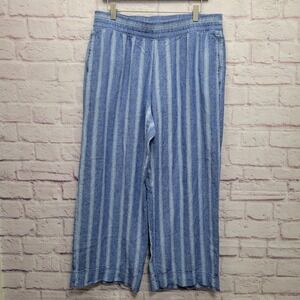 Old Navy Striped Wide Leg Linen Blend Cropped Pants Women L Beachy Travel Lounge